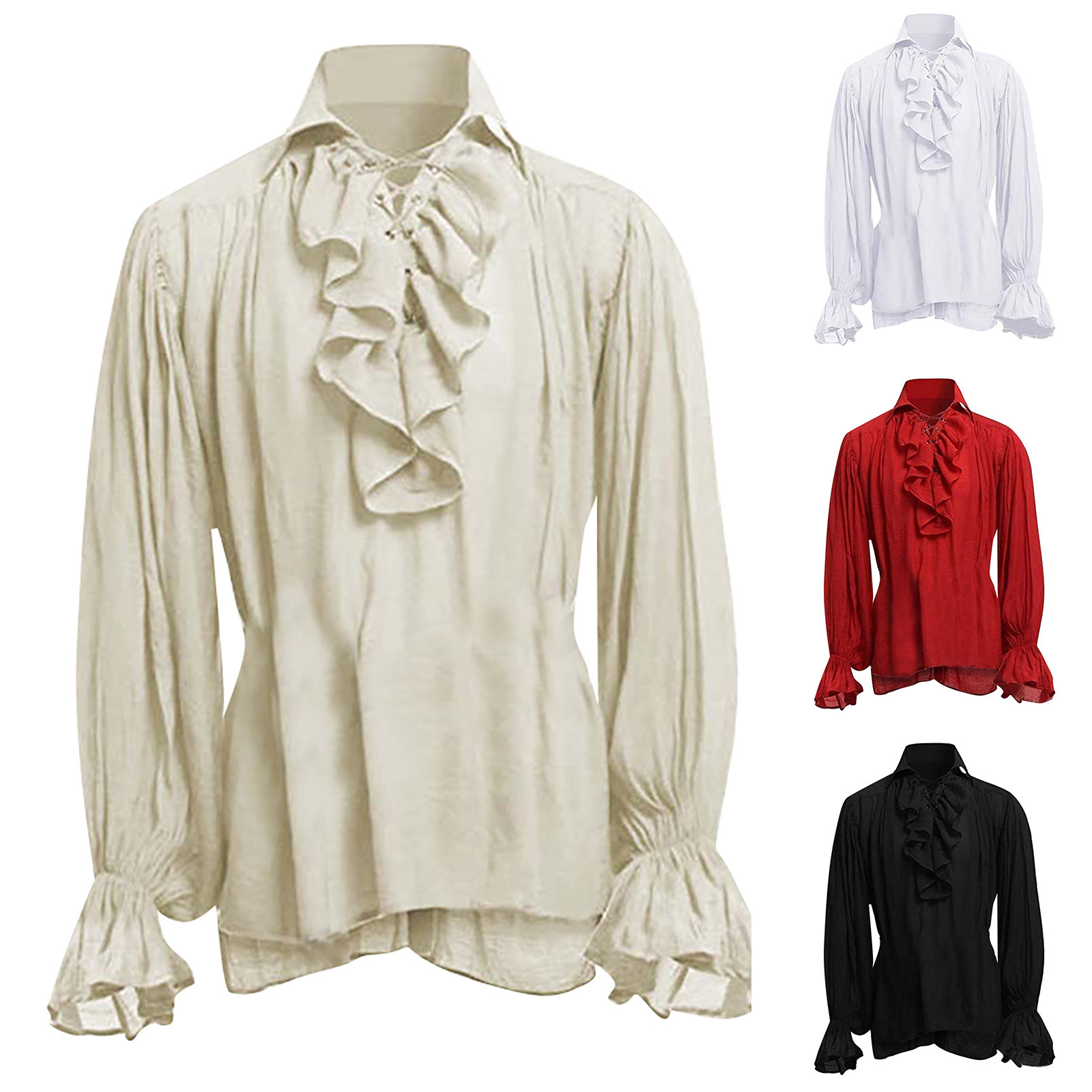 Camisa masculina de halloween  - Medieval Gothic Lace Up Pirate Shirt avaliação e preço