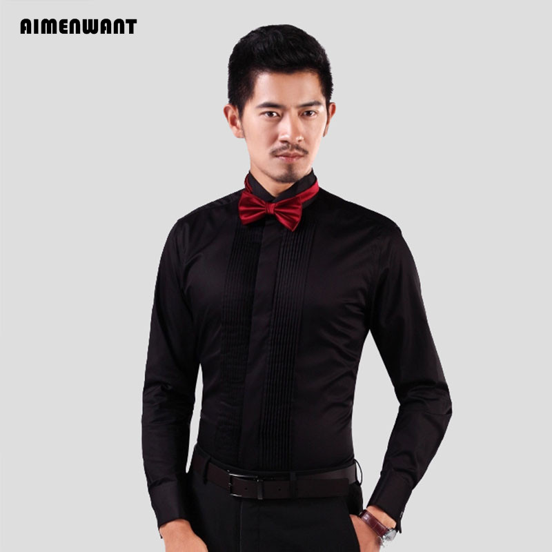 AIMENWANT-camisa smoking branc - Mandarin Collar Formal Shirt Slim Fit avaliação e preço