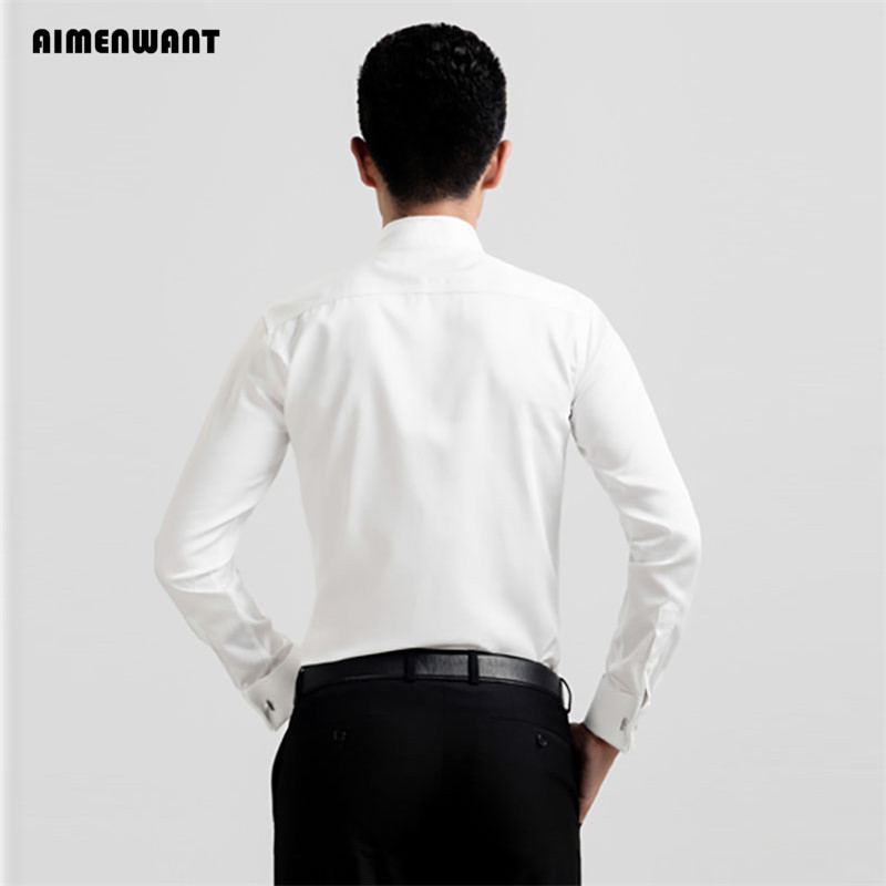 AIMENWANT-camisa smoking branc - Mandarin Collar Formal Shirt Slim Fit avaliação e preço