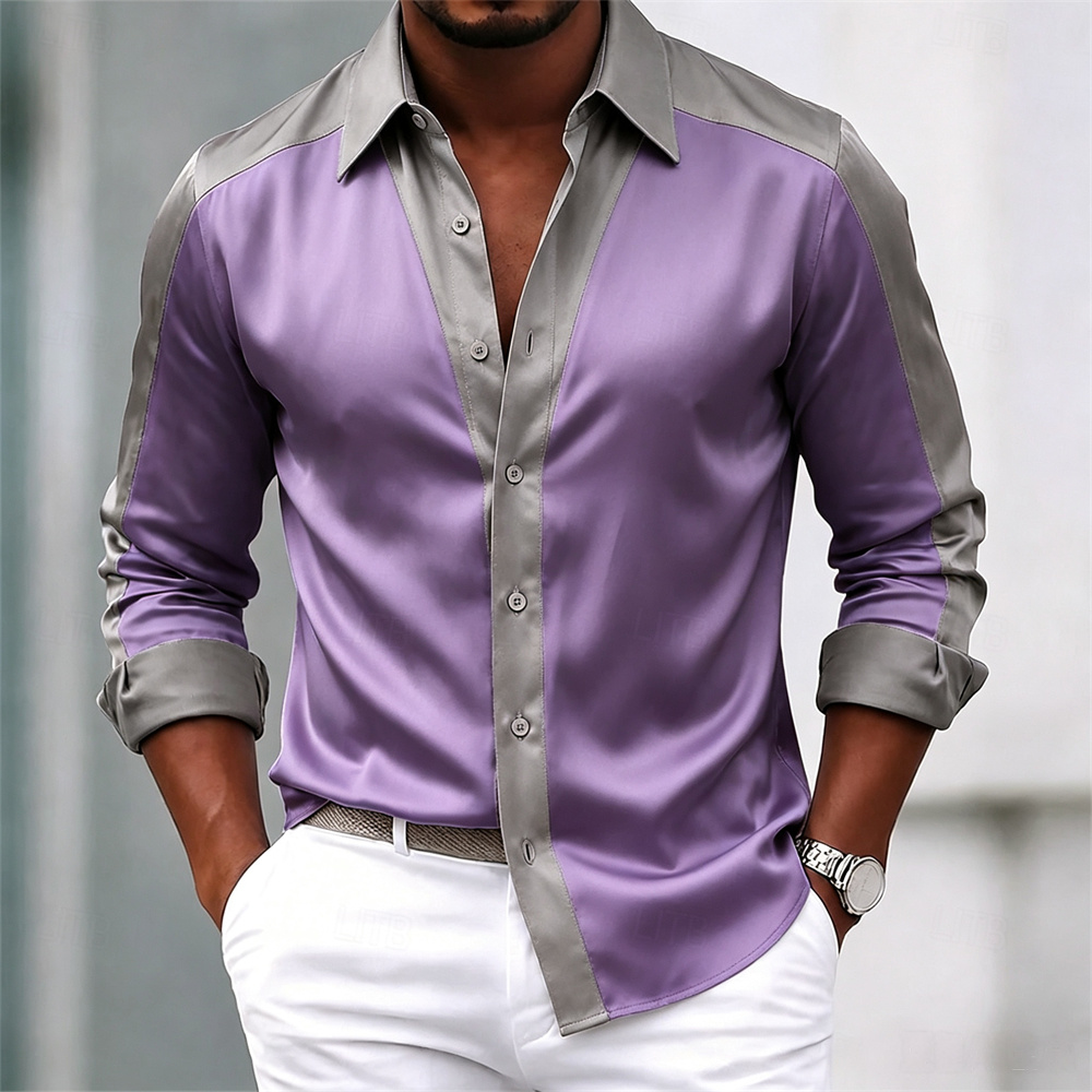 Camisa masculina de cetim, cas - Mens Satin Silk Dress Shirt avaliação e preço