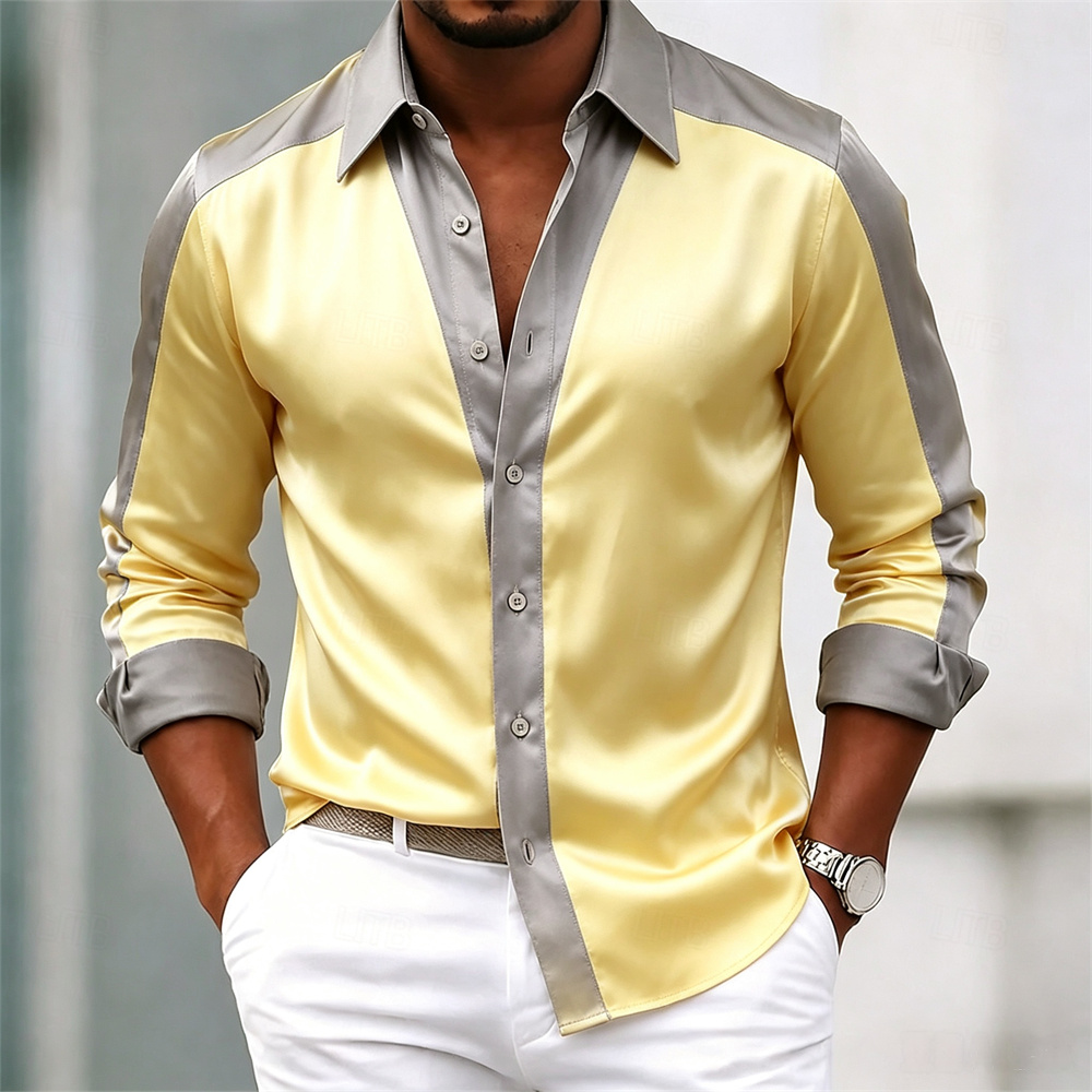 Camisa masculina de cetim, cas - Mens Satin Silk Dress Shirt avaliação e preço