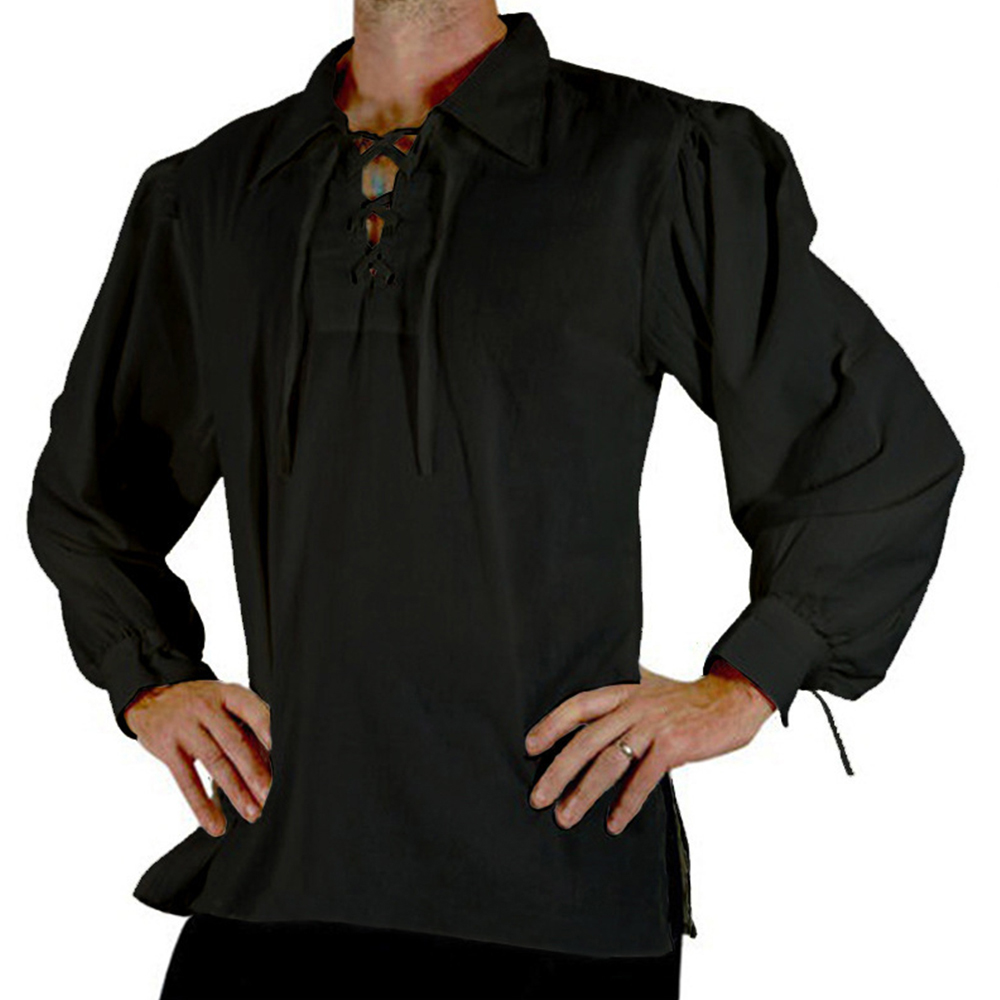 Homens medieval renascentista  - Medieval Gothic Lace Up Pirate Shirt avaliação e preço