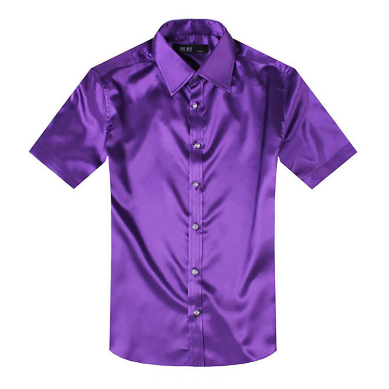 Camisa de seda cetim manga cur - Mens Satin Silk Dress Shirt avaliação e preço
