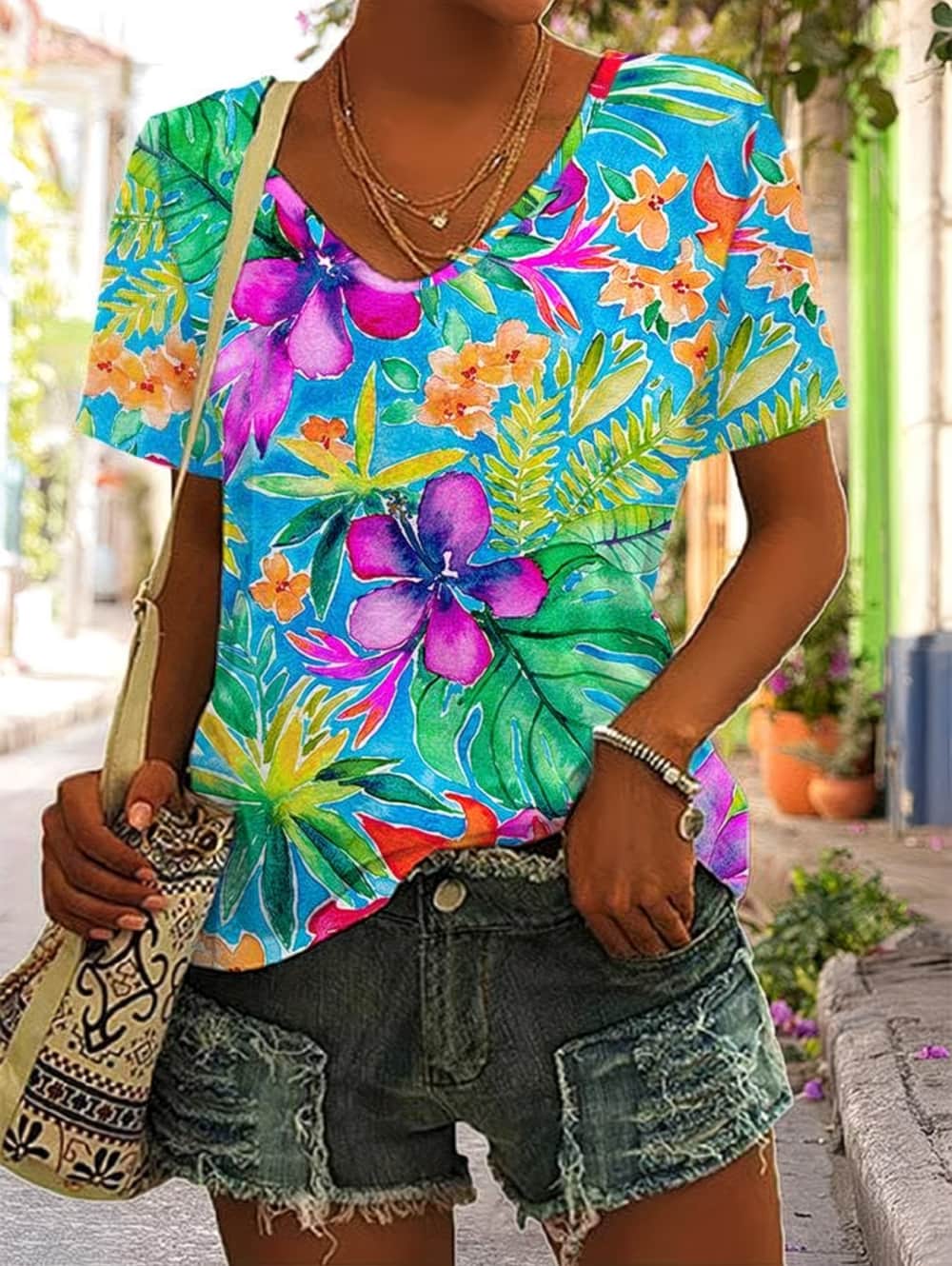 Camiseta Feminina de Verão com - Vintage Hawaiian Floral Shirt avaliação e preço