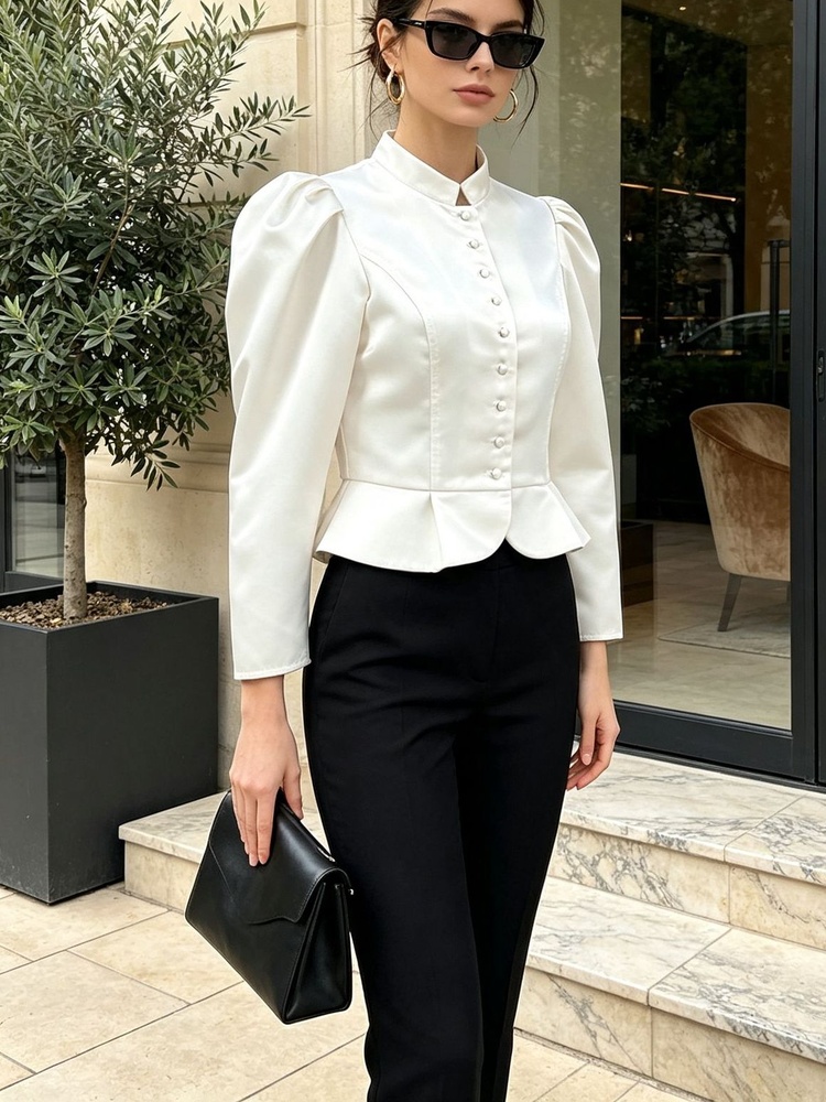 Blusa Feminina Tossy Peplum de - Mandarin Collar Formal Shirt Slim Fit avaliação e preço