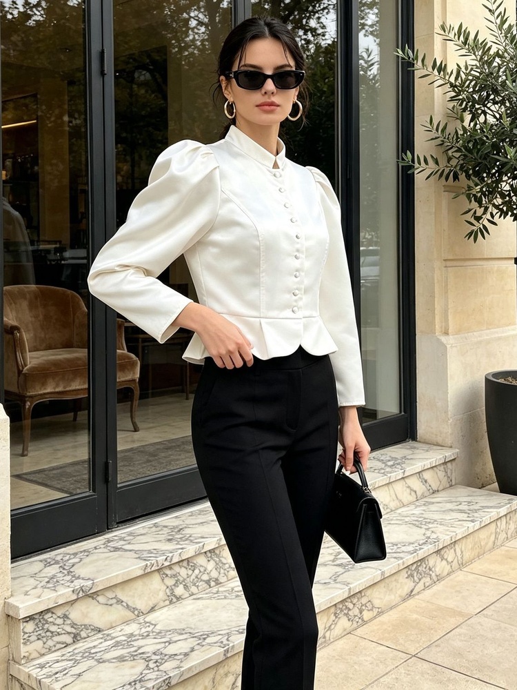 Blusa Feminina Tossy Peplum de - Mandarin Collar Formal Shirt Slim Fit avaliação e preço