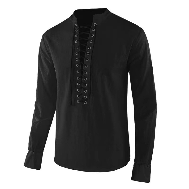Camisa Renascentista Masculina - Mens Linen Shirt Long Sleeve avaliação e preço