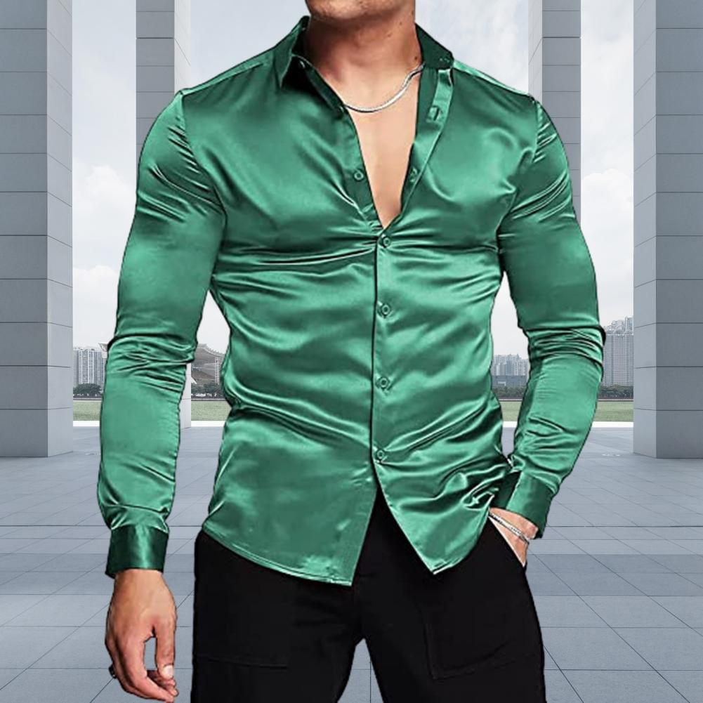 Camisa Masculina Elegante de C - Mens Satin Silk Dress Shirt avaliação e preço
