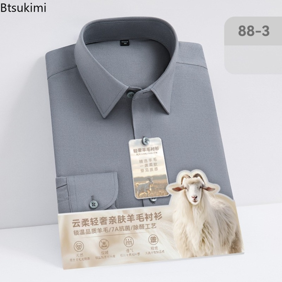 Nova alta qualidade lã modal c - Mandarin Collar Formal Shirt Slim Fit avaliação e preço