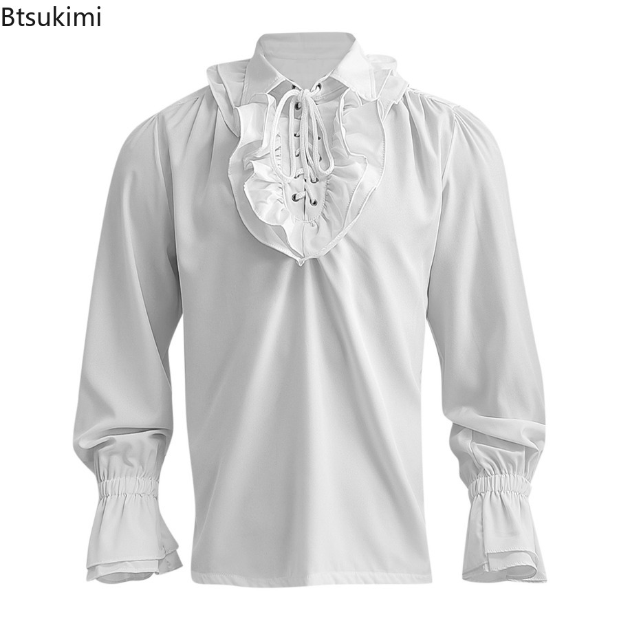 Camisa masculina medieval rena - Medieval Gothic Lace Up Pirate Shirt avaliação e preço
