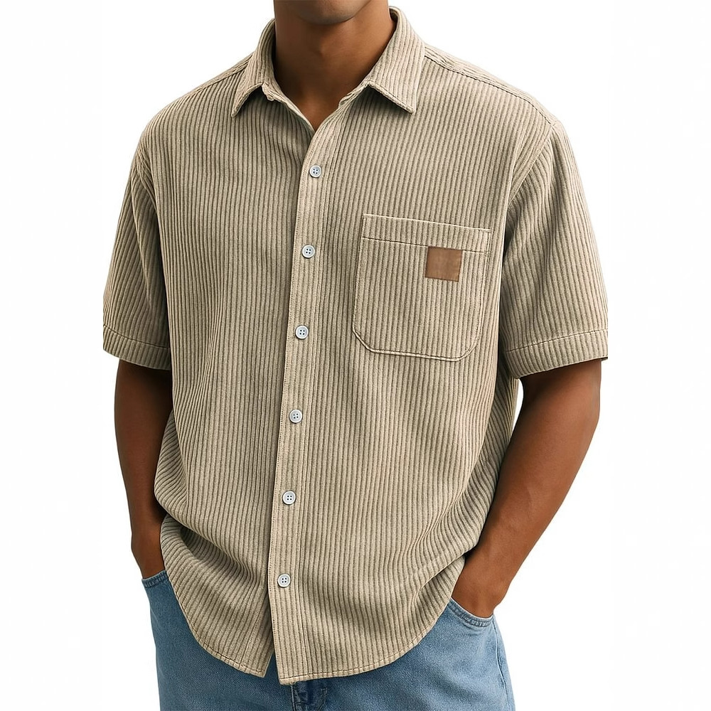 Camisa masculina de manga curt - Corduroy Button Up Shirt Men avaliação e preço
